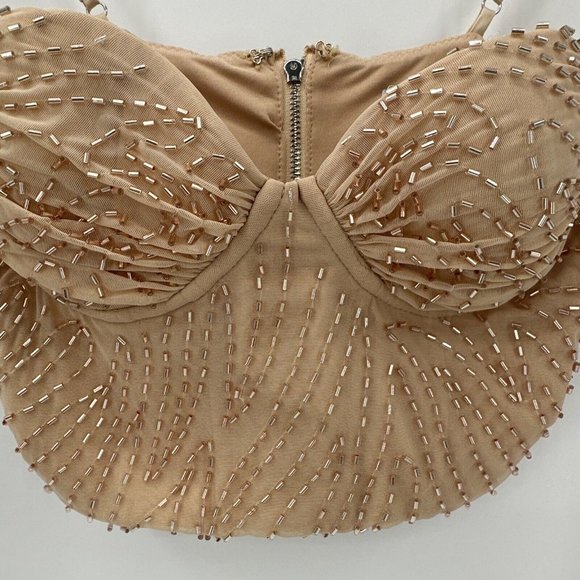 OH POLLY Beaded Crop Tank Bustier Top Size 0 - Picture 2 of 12